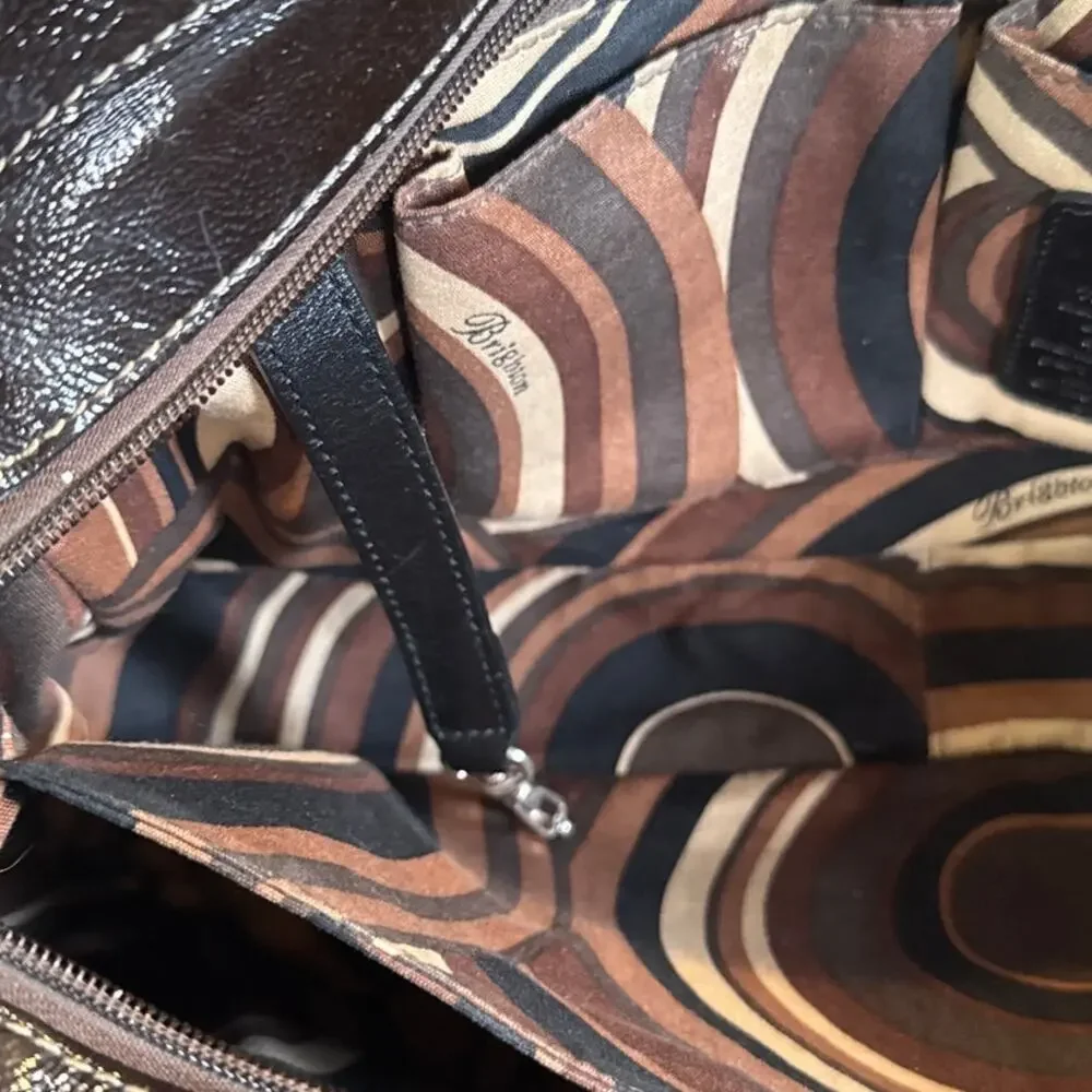 Brighton Maude Satchel Bag Purse Brown Quilted Patent Leather